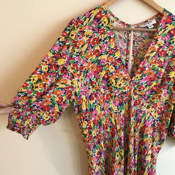 RIXO for Target Floral Multicolor Maxi Dress With Puff Sleeves and V Neck Sz 12 - Picture 8 of 12